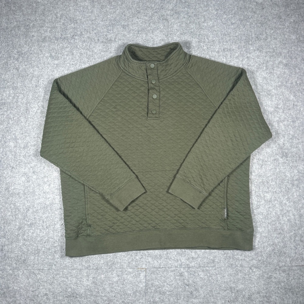 Eddie Bauer Pullover Mens XL Green Quilted Snap Mock Neck Henley Sweatshirt